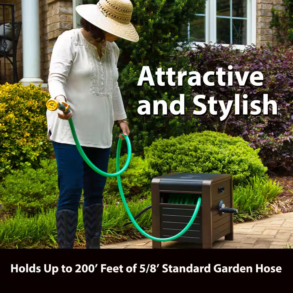 200 Ft. Bronze Steel Elegant Hose Box Garden Hose Reel