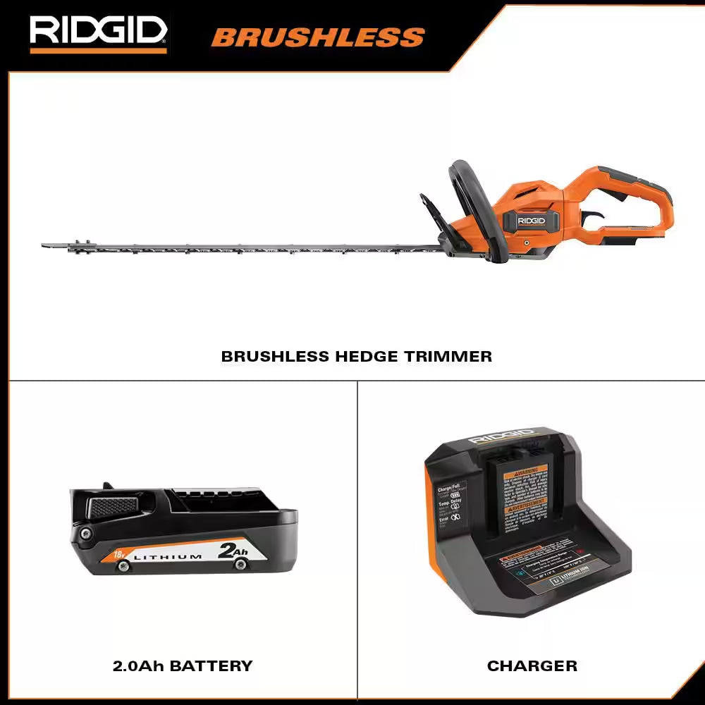 18V Brushless Cordless Battery 22 In. Hedge Trimmer with 2.0 Ah Battery and Charger