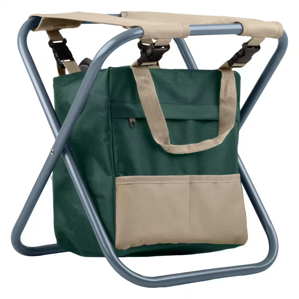 16 In. Folding Garden Stool with Garden Bag and Tools