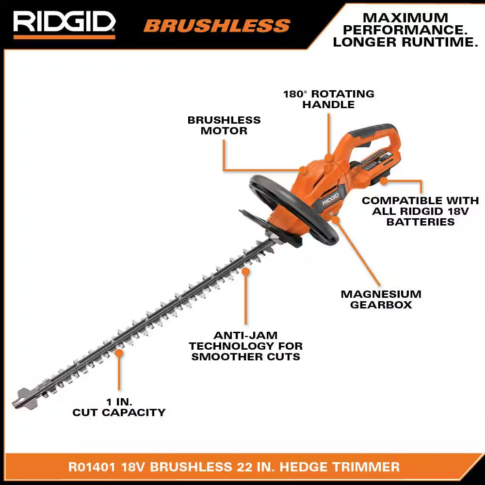 18V Brushless Cordless Battery 22 In. Hedge Trimmer with 2.0 Ah Battery and Charger