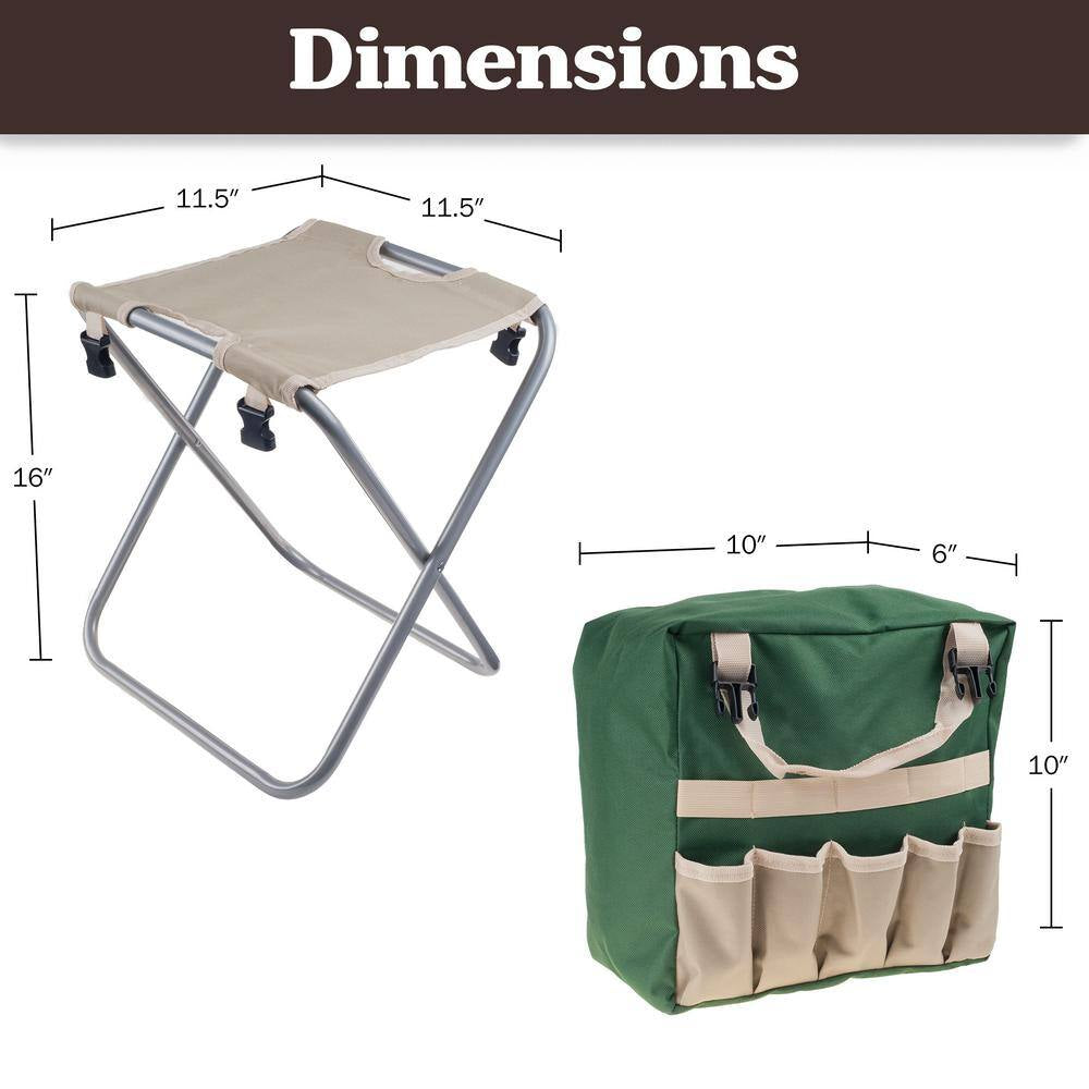 16 In. Folding Garden Stool with Garden Bag and Tools