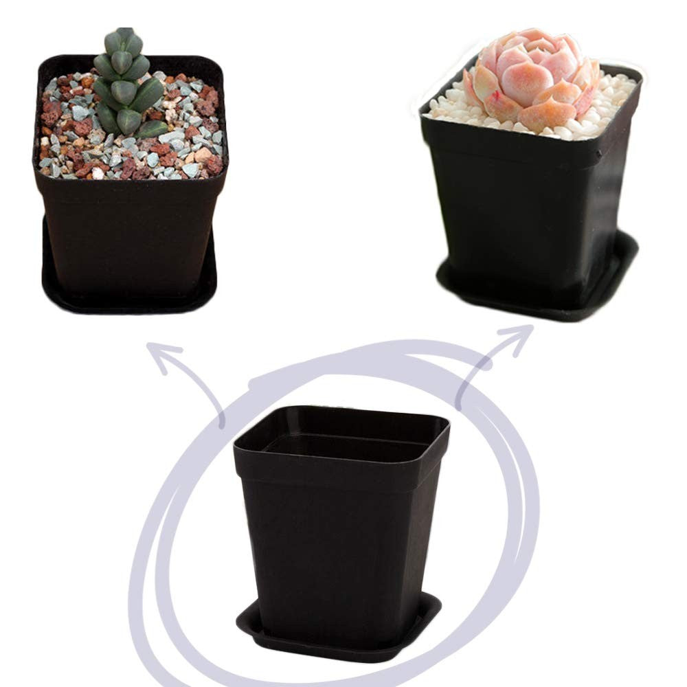 24 Pack 3 Inch Black Nursery Pot Flower Pots Square Plastic Plant Pot